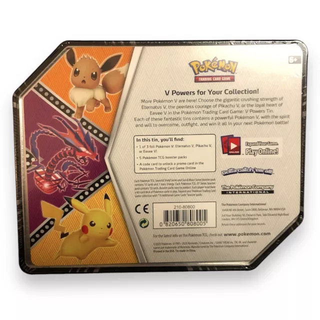 New Pokemon TCG Eternatus V Powers Tin Trading Card Game - SEALED 2