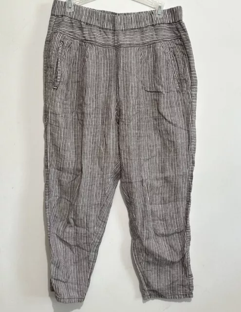 Anthropologie Hei Hei Linen Pants Womens Brown Striped Pull On Ankle Crop Sz S