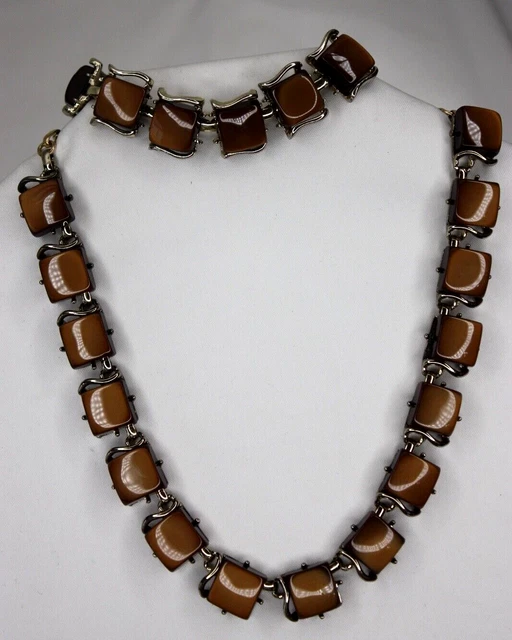 Coro Pegasus Brown Lucite Thermoset Choker Necklace & Bracelet Set AS IS