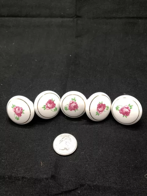 LOT DE 5 poignées de bouton d'armoire Amerock 221WHT rose sur blanc céramique 1 1/2" (H219)