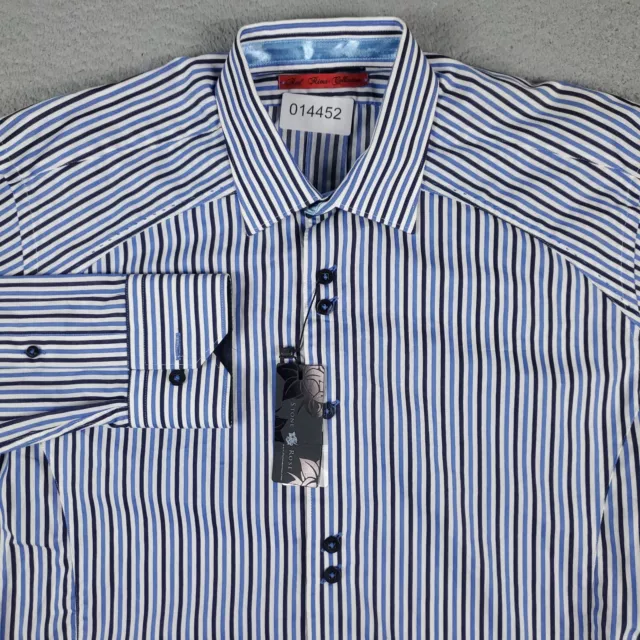 Stone Rose Blue White Striped Casual Mens Long Sleeve Button Up Shirt Small 2