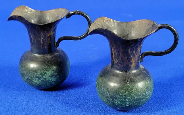 VTG Hand-Made "HADAP" Miniature Hammered Copper Pitcher Set of 2 Israel Judaica