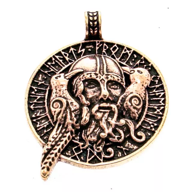 Bronze Wikinger Anhänger  Odin Runen Raben Hugin Munin Germanen Talisman Band