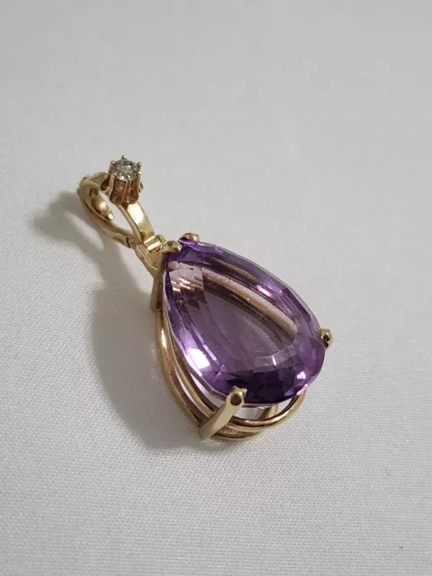 14k Yellow Gold Huge Pear Shaped Amethyst Diamond Enhancer Pendant Not Scrap