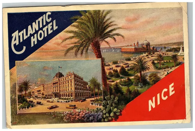 1920s-30 Atlantic Hotel Luggage Label Nice France Vintage