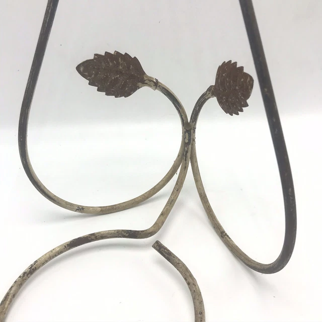 Vintage Plant Holder 15 inch Hanger Painted White Metal Chippy Rustic Retro 4