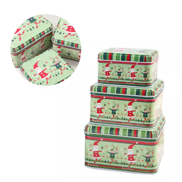 3pcs Christmas Tinplate Candy Box Cookie Container Xmas Favors-OX