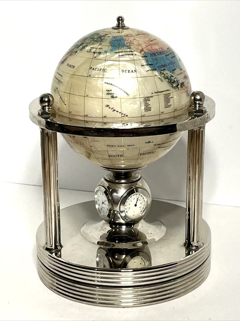 Kalifano Mother of Pearl Gemstone Globe Quartz Clock + Thermometer + Hygrometer