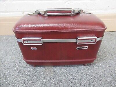 Vintage American Tourister Cosmetics Case in Burgundy with Key, ca. 1970s