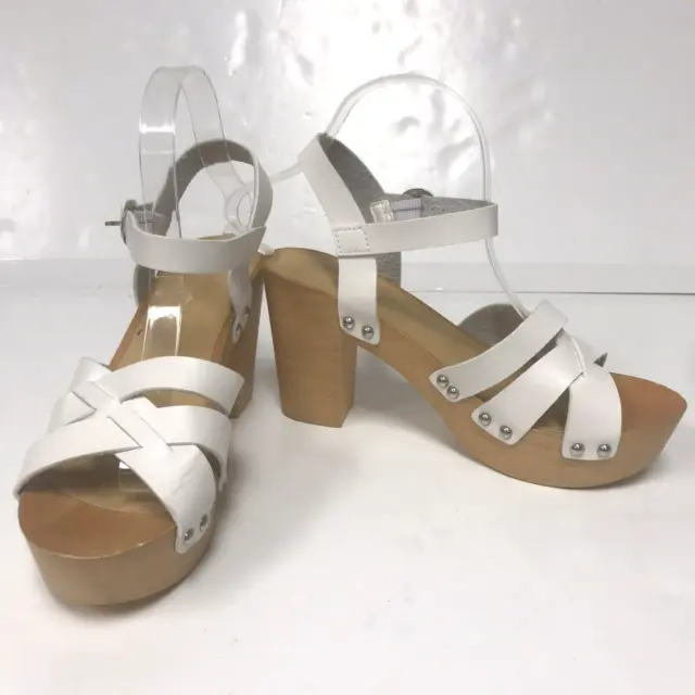 Madden Girl Nomi Platform Sandals Heel Womens 8.5 White Vegan Faux Leather AS IS