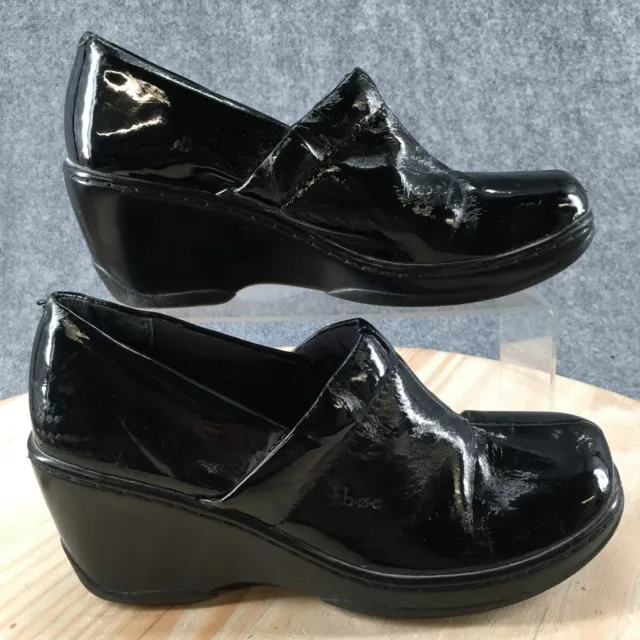 BOC Born Concept Shoes Womens 8.5 Clogs Black Patent Leather Pull On Round Toe