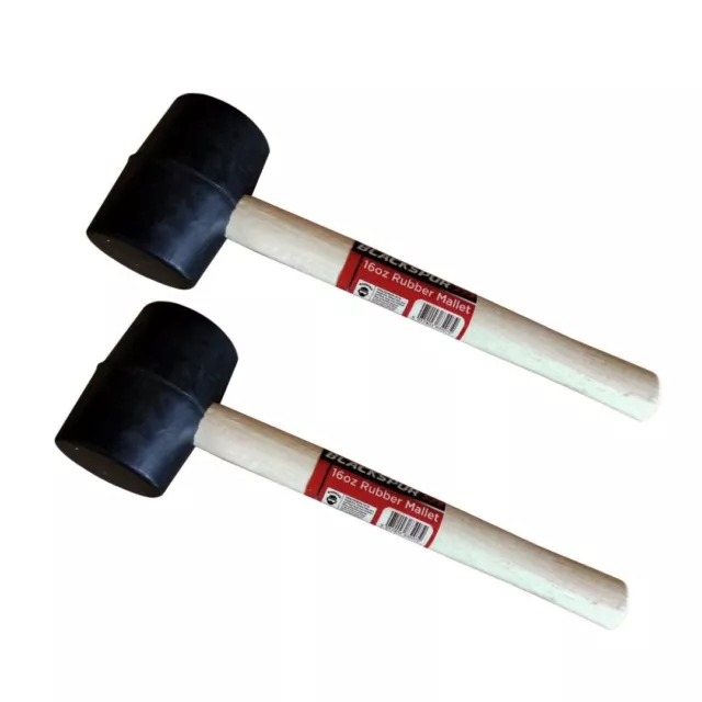 Maillet Marteau 455ml Outil Noir Caoutchouc Tête Rigide Poignée en Bois Tige X2
