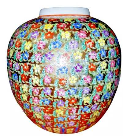 Gold with multi colors Ginger Jar Thousand Flowers Hand Painted from  Meiji Era?