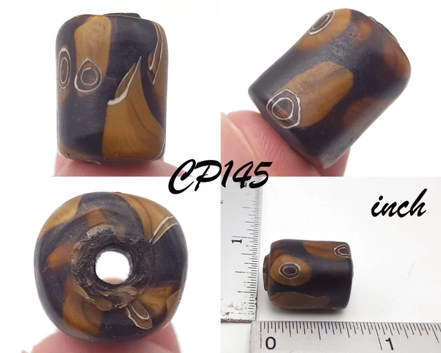 Vintage Ethnic Tribal Brown EYE Millefior Glass Barrel Tube Bead #CP145c