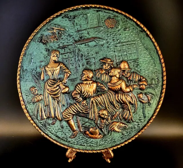 Vintage Metal Wall Plaque Made In England  Old English Scene Embossed