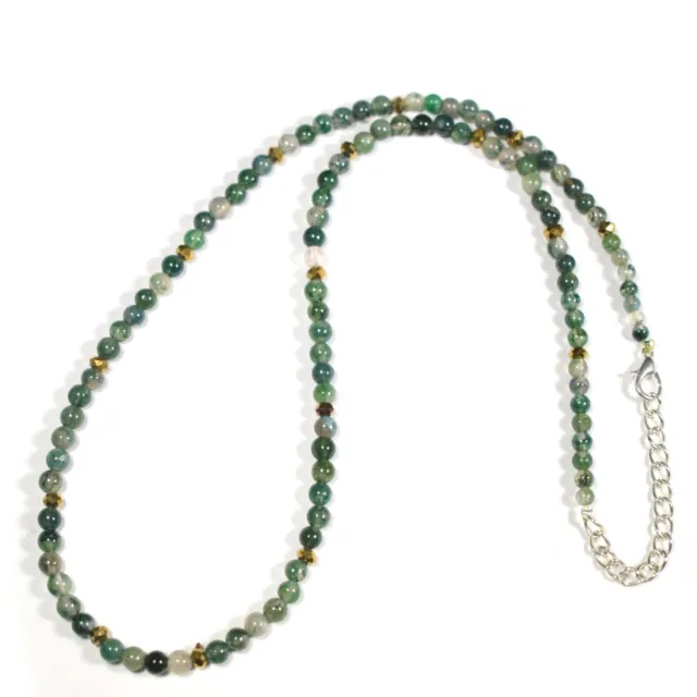 Collier réglable en perles d'agate mousse verte véritable de 4 à 5 mm, 19...