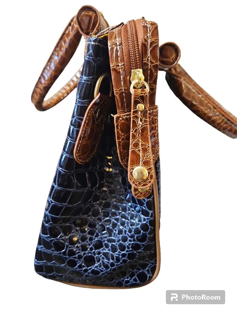 Samantha Brown Dowel Travel Bag Croc Embossed Navy & Brown Weekender Carry On 2