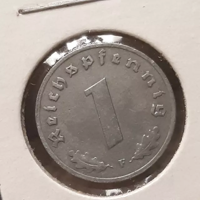 WW2 German 1 Reichspfennig 1943 F , WWII Era Circulated Heavily Oxidized ☆