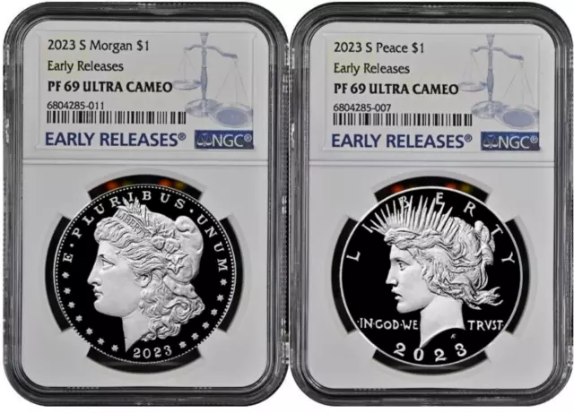 2023 - S Morgan & Peace Silver Dollar $1 2pc Set NGC PF69 ER Ultra Cameo