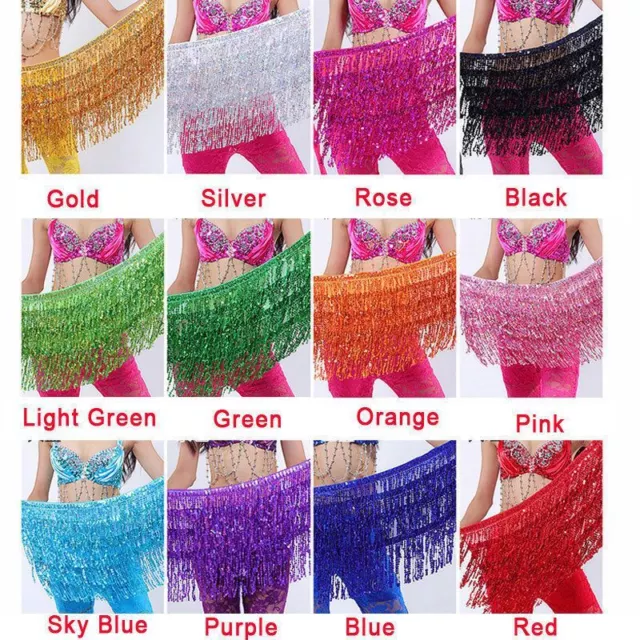 Belly Dance Scarf Sequins Fringe Costume Hip Belt Skirt Scarf Dancing Skirt Wear 2