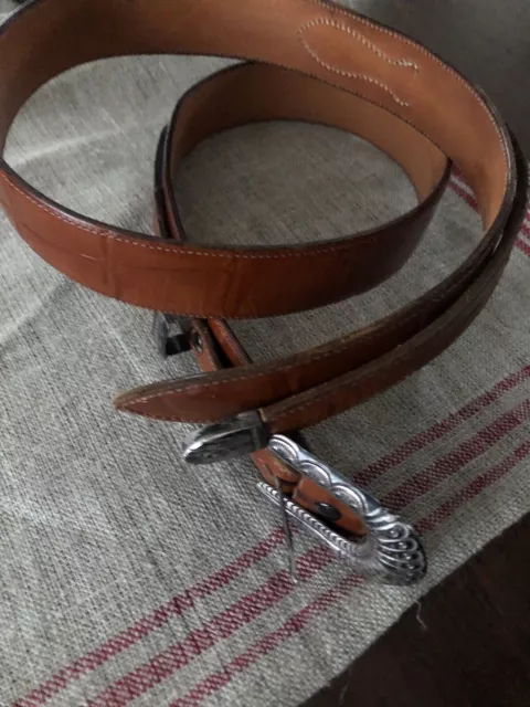 Mens Brown Leather CHACON XL belt Sterling Silver Buckle made in USA 36-38