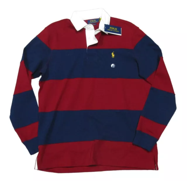 Polo Ralph Lauren Men's Navy/Dark Red Bold Stripe Classic Fit Rugby Polo Shirt