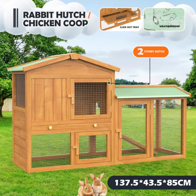 Rabbit Hutch Chicken Coop Pet House Large Hen Guinea Pig Outdoor Wooden Run Cage