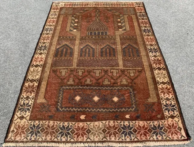 Authentic Hand Knotted Vintage Afghan Zakani Balouch Wool Area Rug 4.2 x 2.10 Ft