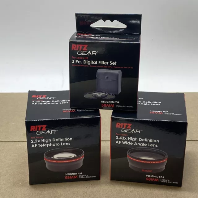 Ritz 58mm LOT Pro Series 2.2x 0.43x AF Telephoto Wide Angle Lens Digital Filters