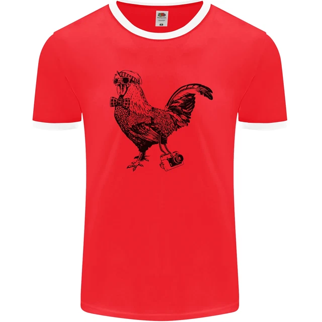 Rooster Camera Photography Photographer Mens Ringer T-Shirt FotL