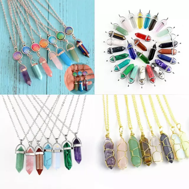 Natural Gemstone Necklace Chakra Stone Pendant Energy Healing Crystal with Chain
