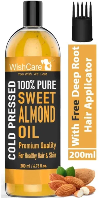Wishcare Pure Froid Pressé Doux Amande Huile pour Sain Cheveux et Peau 200 ML
