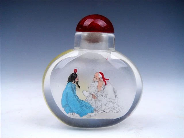 Peking Glass Inside *2 Men Chatting* Reverse Hand Painted Snuff Bottle #06042302