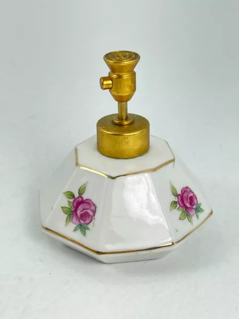 Vintage DeV DeVILBISS Porcelain Perfume Bottle Atomizer Goldtone Floral Roses