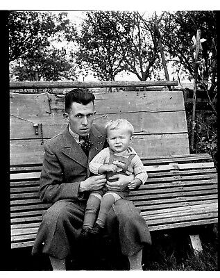 1940s Era Germany Photo Negative Father Child On Bench Mother With Children