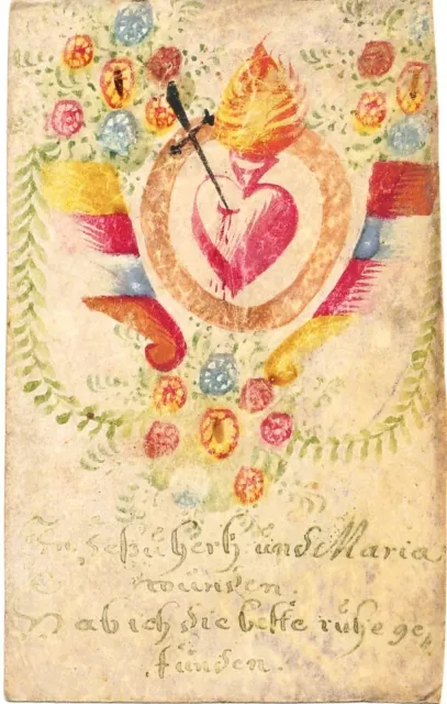 Andachtsbild. Herz Jesu Klosterarbeit um 1800, Pergament, handbemalt