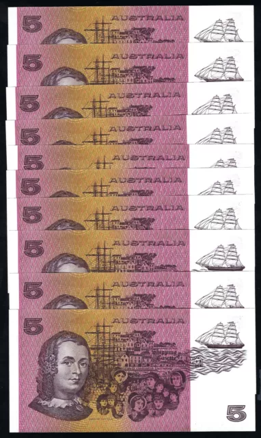 10x Australia 1991 Fraser/Cole Consecutive Five Dollars $5 Banknotes R213 2