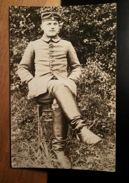 Soldat Christoph Ammon ? in Uniform mit Stiefel - 1915 / Foto Karte I. Weltkrieg
