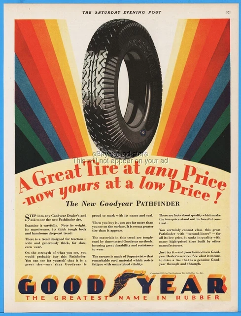 1929 Goodyear Tire & Rubber Akron OH Pathfinder Automobile Garage Shop Decor Ad