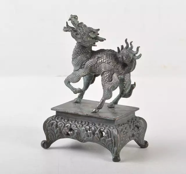 QILIN Bronze Statue 5.5 inch Japan Antique Old Metal Figurine Figure Art