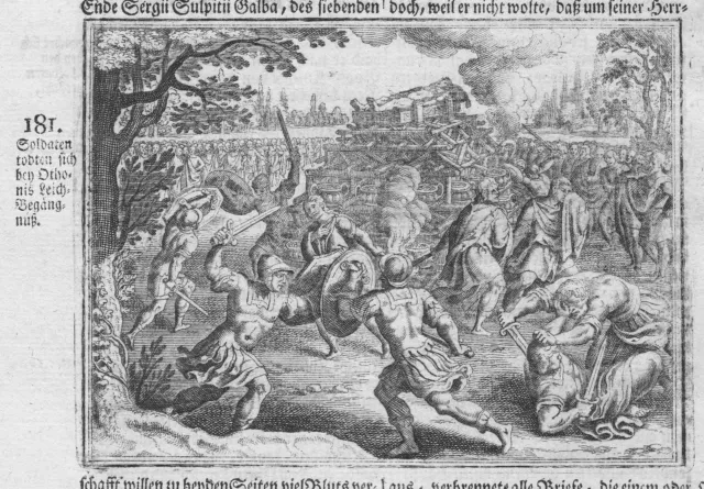 1700 Othonis Begräbnis Funeral Suicide Antique Copperplate Merian
