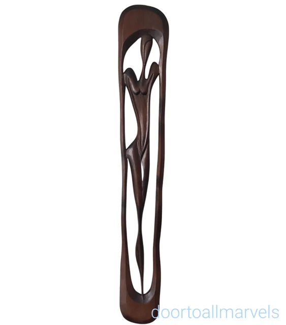 Wood Carved Wall Decor Ode to Woman Organic Stylized Bohemian VTG Romanian 37"L