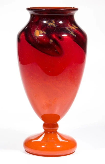 Large Charles Schneider France Art Deco Red Art Glass Urn Vase