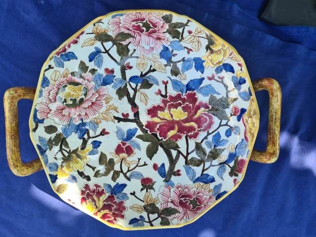 ANCIEN PLAT PLATEAU A ANSES 35 X 26.5 cm FAÏENCE GIEN PIVOINES