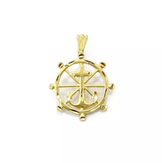 14K Yellow Gold Anchor With Help Charm Necklace Pendant ~ 1.2