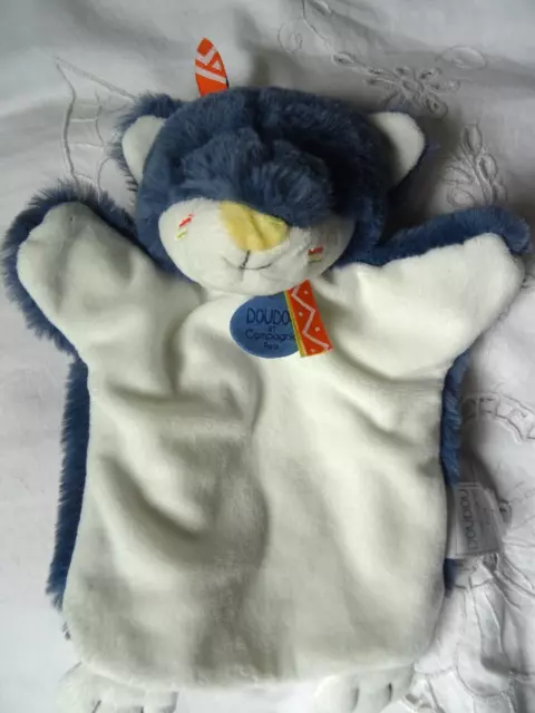 Doudou Marionnette  Loup Bleu  Doudou Et Compagnie  Peluche Bleu Et Blanc Creme
