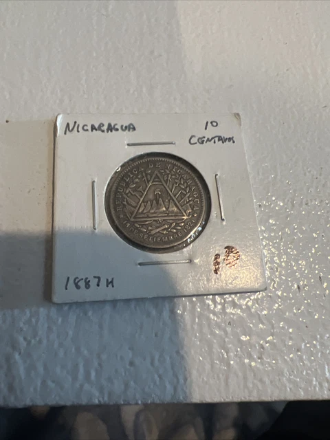 NICARAGUA .800 Silver 10 Ctvos 1887-H(Heaton UK Mint)  KM-6 Nice!  $1-s+h-US