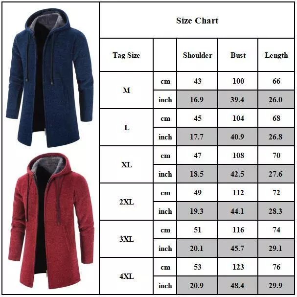 Mens Hoodies Thick Fleece Long Sleeve Coat Winter Warmer Sweater Jacket Outwear 3
