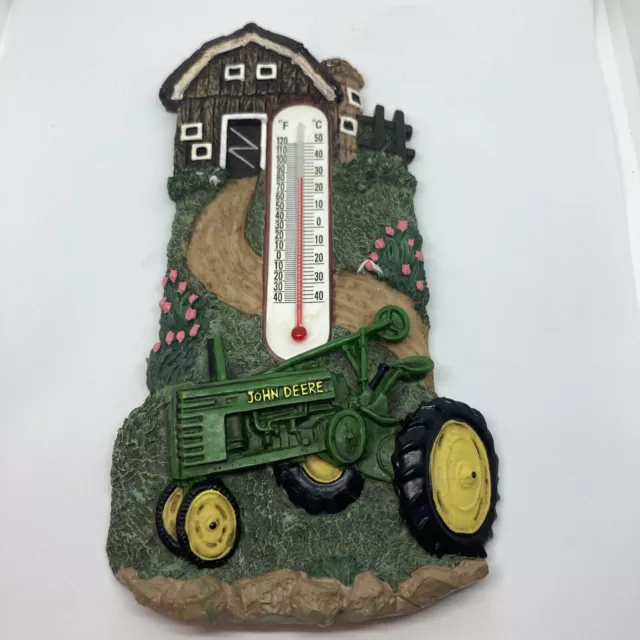 JOHN DEERE - TRACTOR Thermometer Hanging  3D Wall Resin W-FARM SCENE Barn Retro