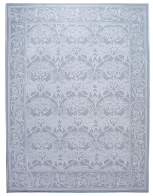 Modern Gray William Morris Washable Rug Built-in Padding (Multiple Sizes)